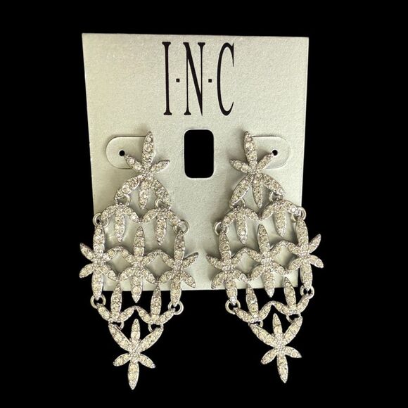 INC International Concepts Silver-Tone Rhinestone Chandelier Earrings - Picture 1 of 3